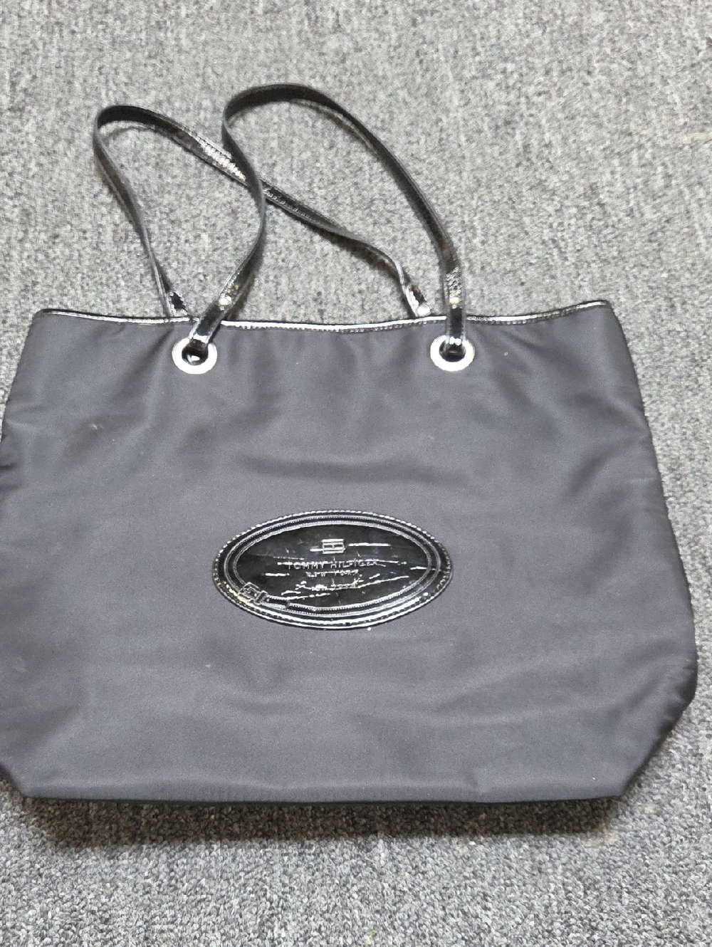 Tommy Hilfiger Black Nylon Tote with Patent Trim